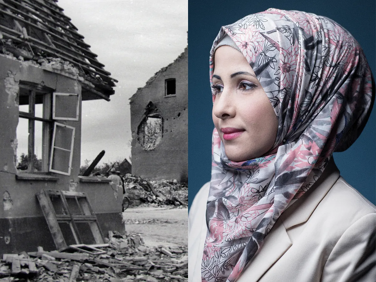 REIMAGINE – An archive photo juxtaposed with a portrait of a Syrian refugee. Nexø, Bornholm, Denmark (2021–2022).